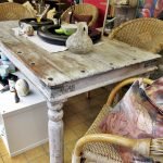 Essgruppe Shabby Vintage Tisch mit Korbstühlen