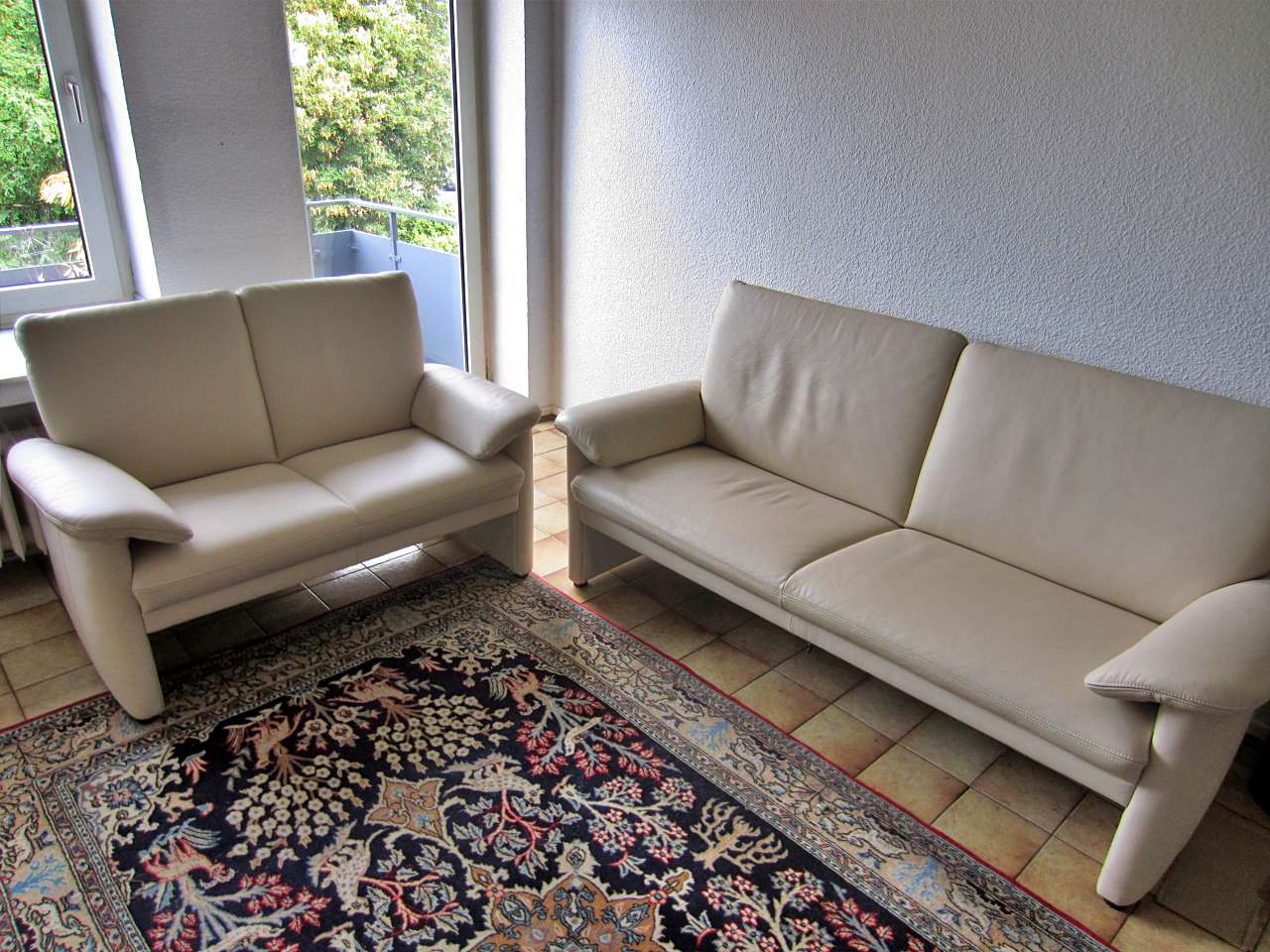 Couchgarnitur Sofa 3er 2er Leder weiss