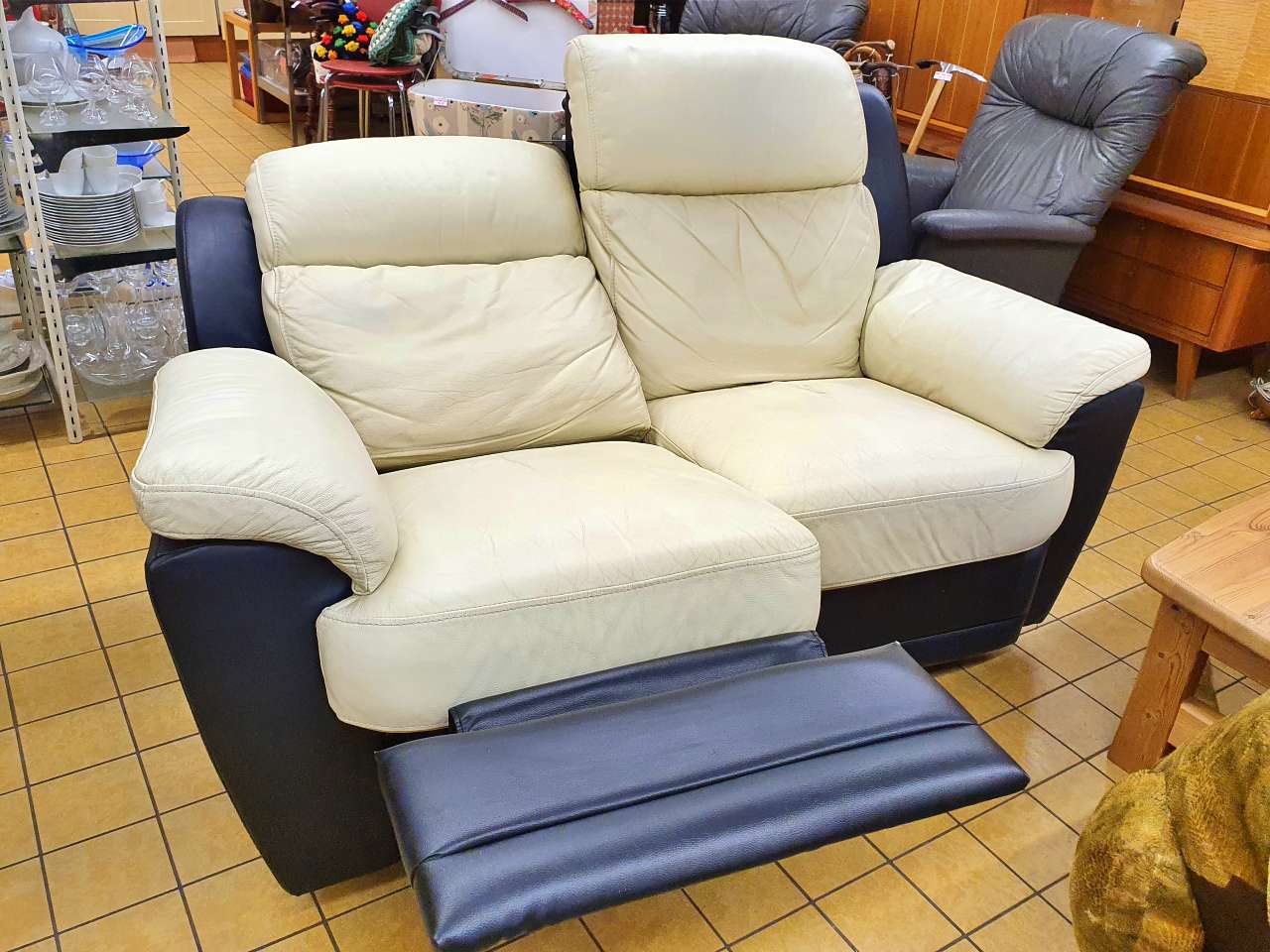Relax Sofa 2-Sitzer Leder schwarz creme